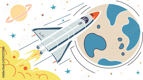 Futuristic Space Tourism Rocket Shuttle with Glowing Earth