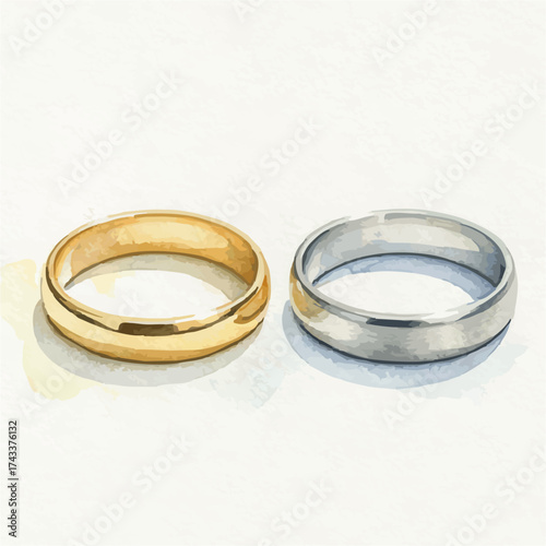Watercolor Wedding Rings Collection – Romantic Love and Marriage Symbol on White Background