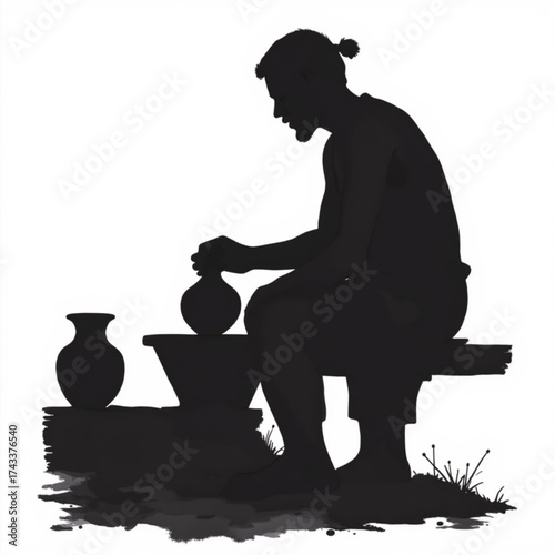 Crafting Legacy: An artist, silhouetted against the light, delicately shapes the clay on a potter's wheel, embodying the patient process of creation.