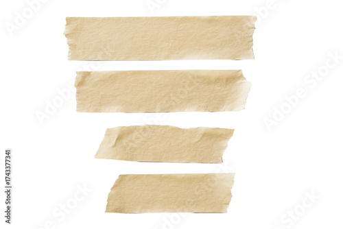 Torn beige masking tape pieces isolated, realistic paper texture style, on clean white background. Concept of cutout design element. Ai generative © Pixels Hunter