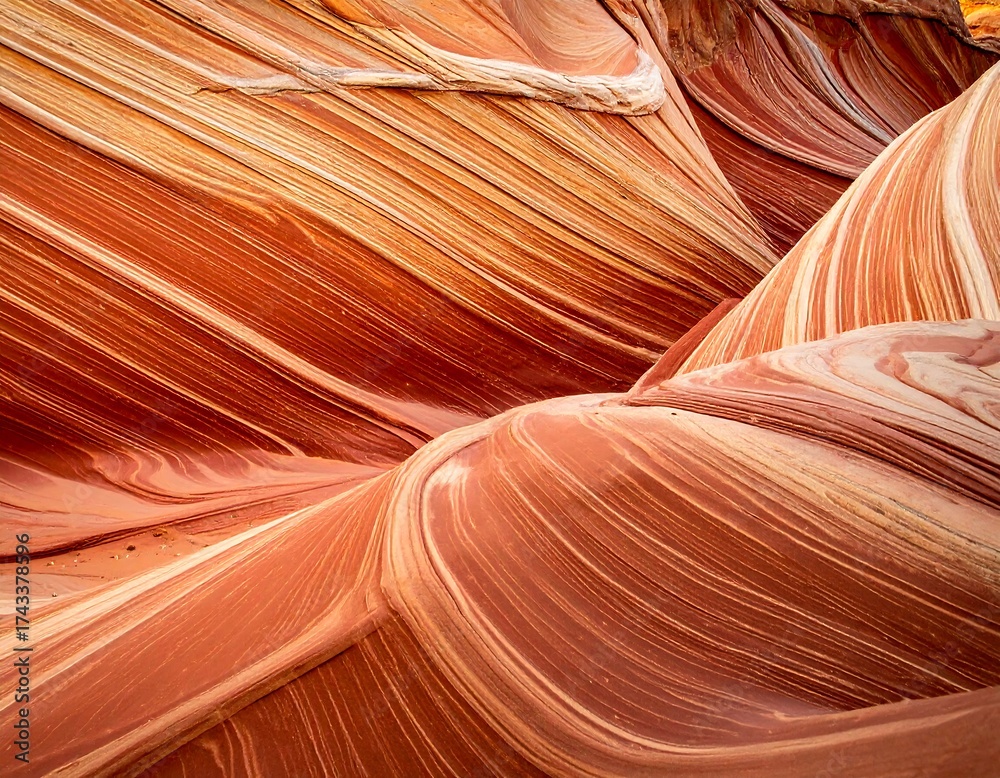 Obraz premium Swirling sandstone layers create a textured, undulating landscape with warm hues and dynamic patterns