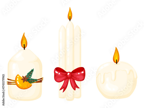 White Christmas Candles Set with Festive Decor