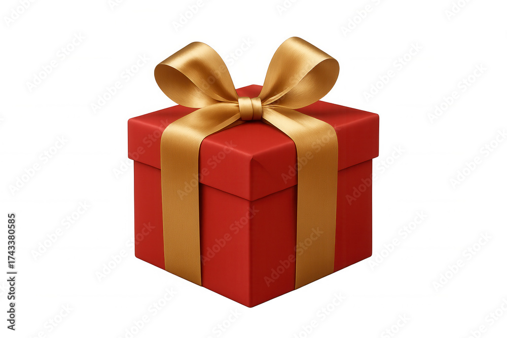 Fototapeta premium Red gift box with gold ribbon and bow, symbolizing celebration, holidays, and special occasion presents