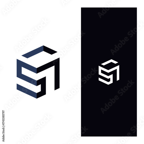 SM Monogram logo minimalist cube S and M geometric