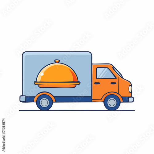 Illustration of a food delivery truck with a cloche on the side.