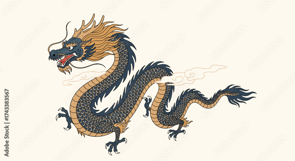 Obraz premium Ancient Eastern mythical creature an intricate artistic representation of a dragon.