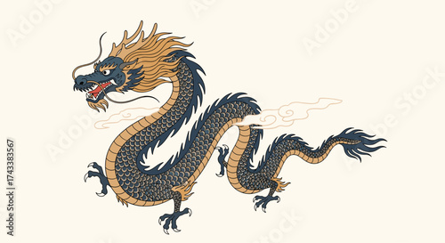 Ancient Eastern mythical creature an intricate artistic representation of a dragon.