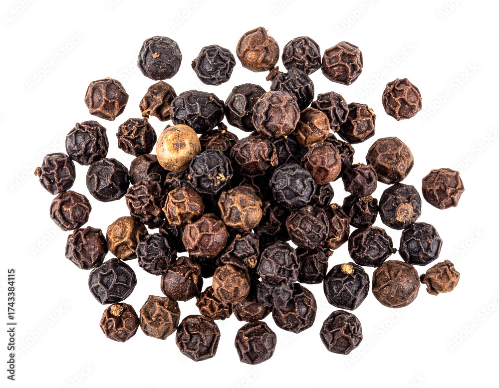 Obraz premium Whole Black Peppercorns Isolated on White Background