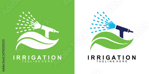 Irrigation Water Pipe Leaf Logo Design Vector