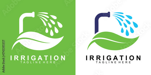 Irrigation Water Pipe Leaf Logo Design Vector