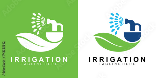 Irrigation Water Pipe Leaf Logo Design Vector