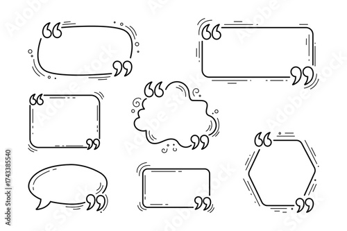 Hand drawn quote speech bubbles outlined shapes for text and messaging design elements vector illustration