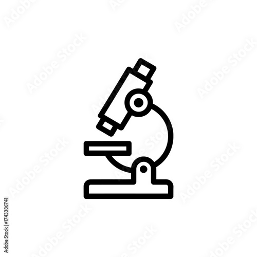Minimalist microscope line art icon representing scientific discovery and research