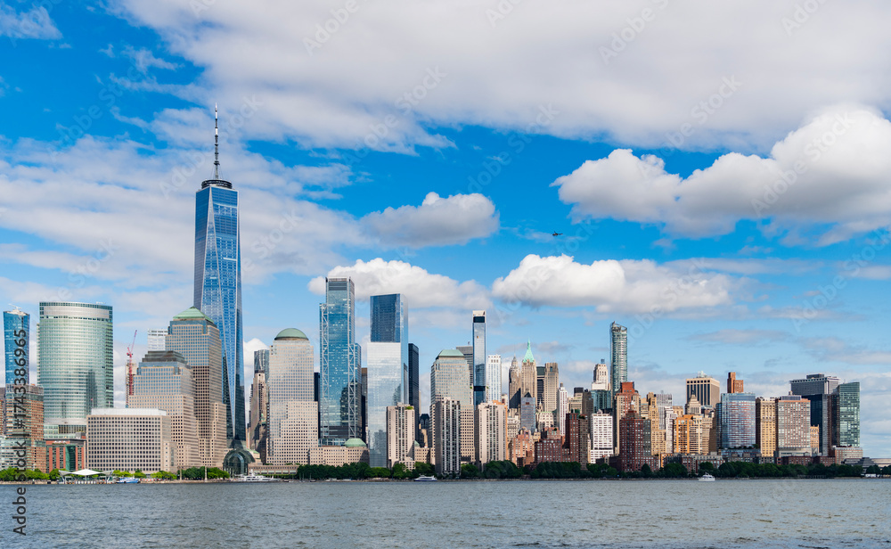 Obraz premium New York from New Jersey. Manhattan's beautiful skyline, New York, United States. Panorama view of New York city skyline in Midtown Manhattan. USA, NYC, NY, Manhattan. New York skyscrapers