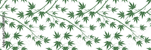 Seamless bamboo leaf pattern featuring elegant green foliage on a white background, perfect for fabric, wallpaper, packaging, and natural botanical surface design projects.