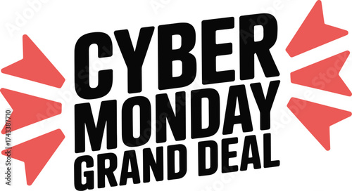 Bold "Cyber Monday Grand Deal" text graphic with starburst accents, perfect for online sales promotions.