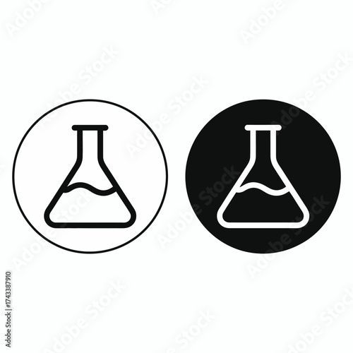Minimalist icon design conical flask with liquid science chemistry lab equipment