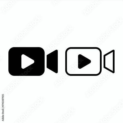 Minimalist video player and camera icons for digital media and content creation