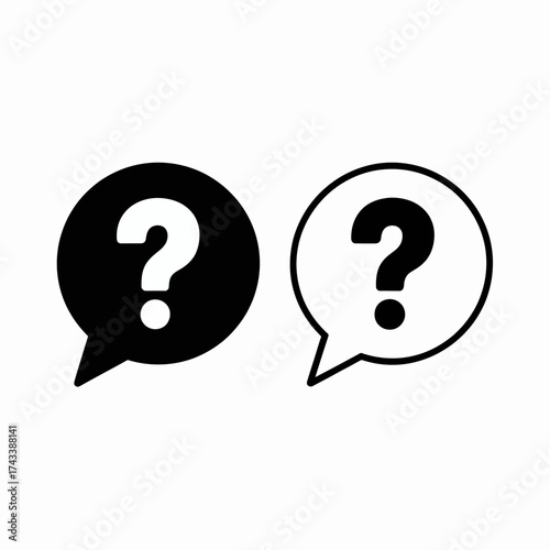 Simple black and white question mark speech bubble icons for communication and information seeking