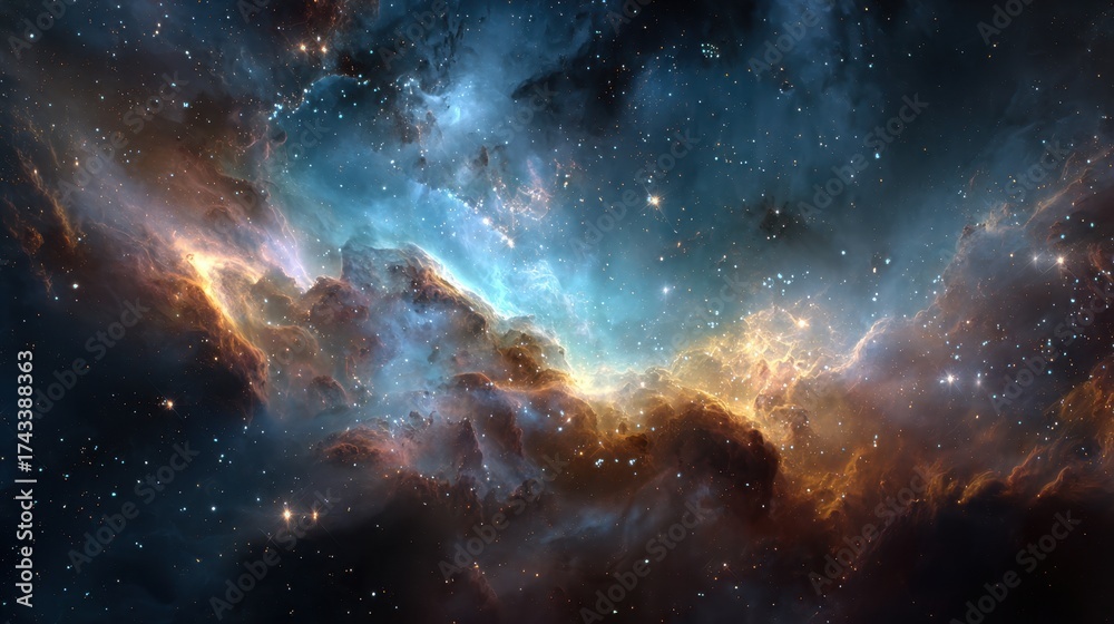 Fototapeta premium Majestic Cosmic Nebula Swirls with Fiery Hues and Celestial Dust.