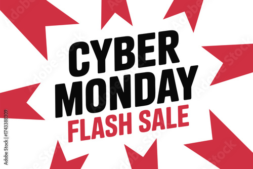 Exciting Cyber Monday flash sale announcement with bold red and white design
