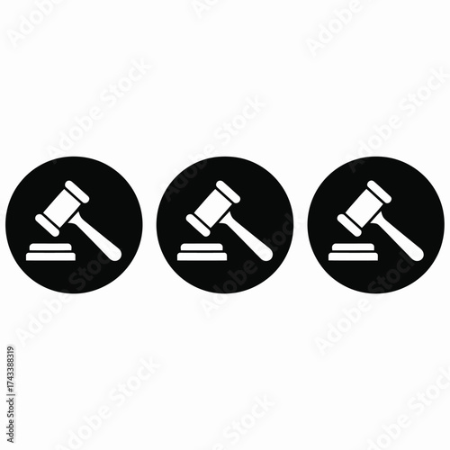 Minimalist three gavel icons representing justice law auction judgement decision legal concept
