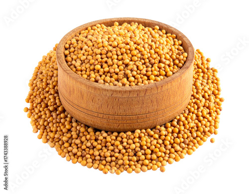 Yellow Dried Mustard Seeds in Wooden Bowl