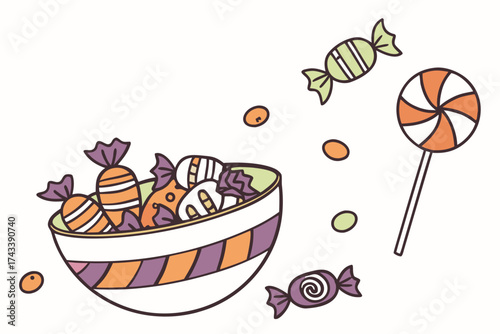 A bowl of candies and lollipops for Halloween