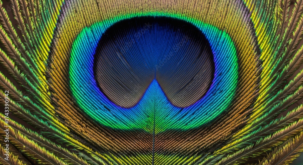 Obraz premium Macro Close-Up of Vibrant Peacock Feather Eye Pattern with Iridescent Colors