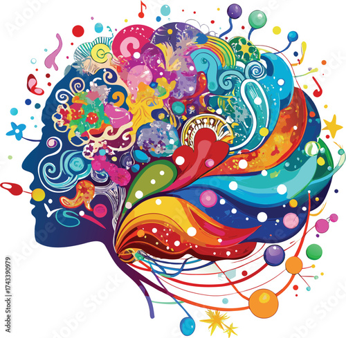 New Year Creative Expression psychedelic brain design for innovative artistic thinking and breakthrough