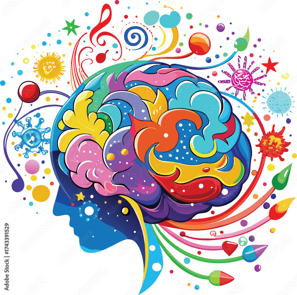 Fototapeta premium New Year Creative Expression abstract brain with flowing colors for unlimited creative potential
