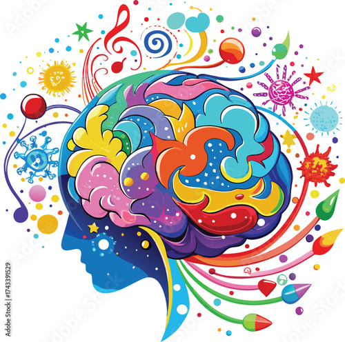 New Year Creative Expression abstract brain with flowing colors for unlimited creative potential