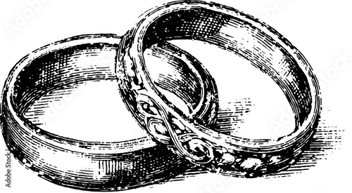 Vintage rings illustration in line drawing style. Handcrafted jewelry design showcases detailed vector artwork set for decorative purposes.