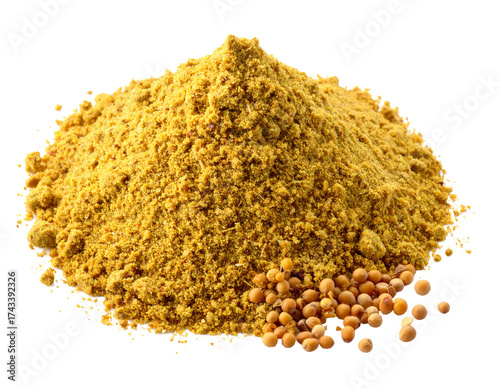 Ground Mustard Spice Isolated on White Background