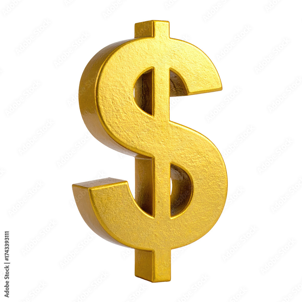 Fototapeta premium A 3D-rendered golden dollar sign floats on a black background, suggesting wealth and finances