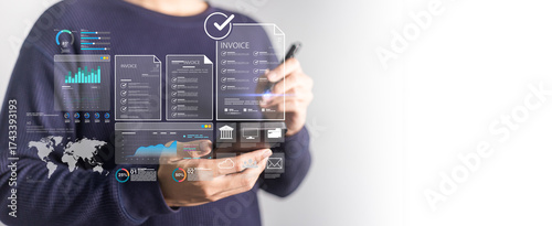 Fotografía Digital document, electronic invoice, and billing tools simplify loan, income, tax, and accounting processes enhancing enterprise financial report management