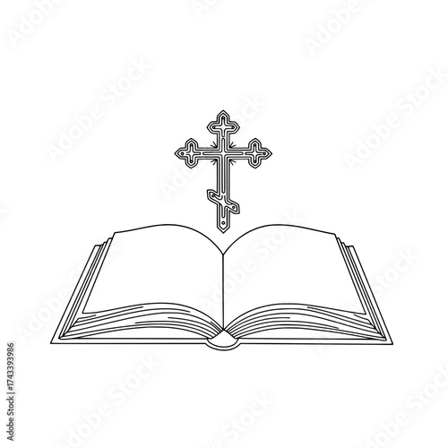 Icon of an open book with an Orthodox cross above, symbolizing faith and spirituality