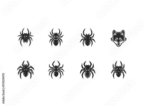 Collection of stylized spider and wolf head icons.