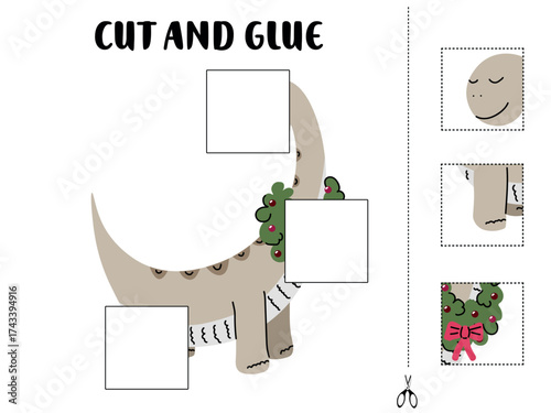 Cut and Glue Christmas Dinosaur Activity for Kids