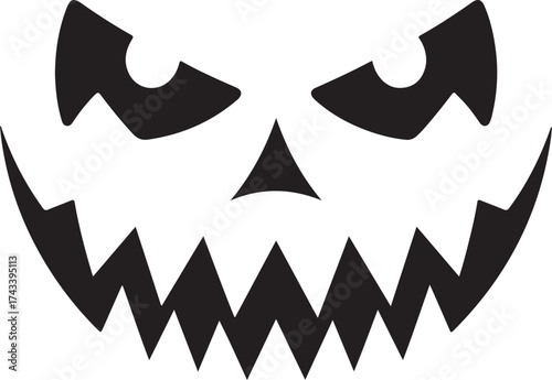 Spooky black and white jack o lantern face silhouette with jagged teeth and evil eyes