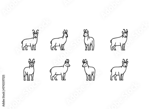 Set of stylized chamois goat icons.