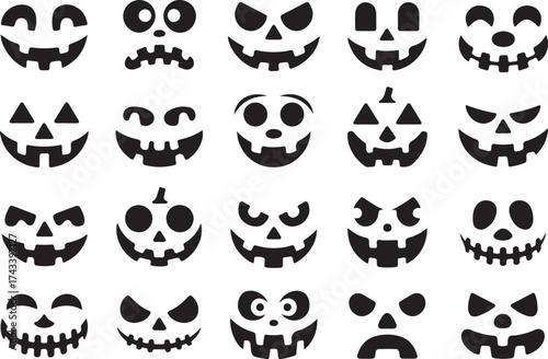 Collection of spooky and scary halloween pumpkin faces and jack o lantern carvings