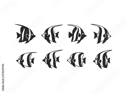 Set of Stylized Angelfish Silhouettes.