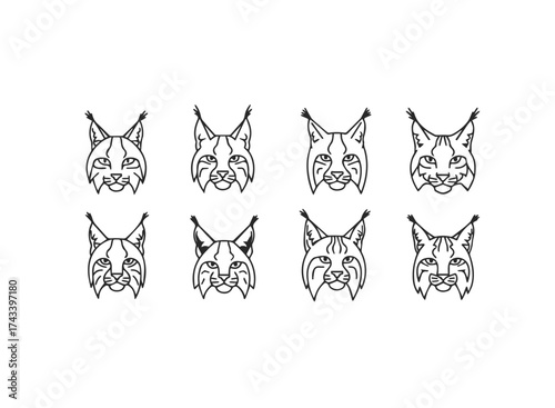 Set of Stylized Lynx Head Icons 1.