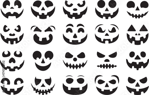 Collection of 25 unique spooky halloween pumpkin carving faces and jack o lantern expressions