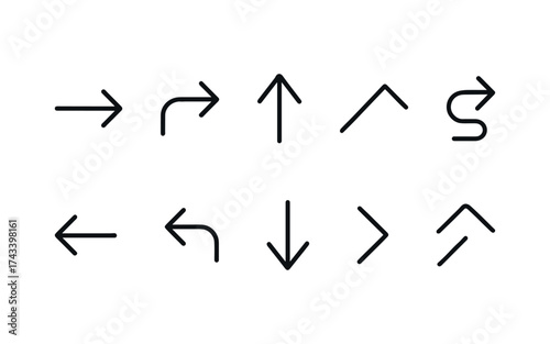 Arrow icon set. Colored arrow symbols. Arrow of different types. Arrow isolated vector graphic elements.	