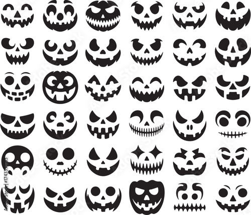 Collection of spooky halloween jack o lantern faces carved designs for autumn celebrations