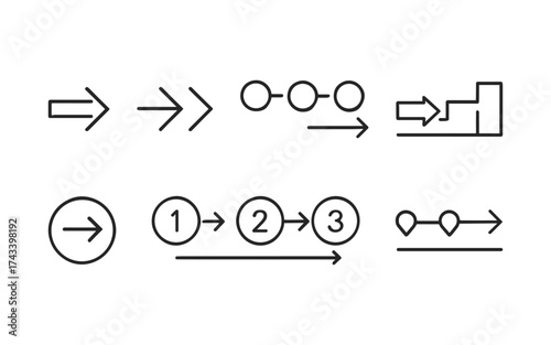 Arrow icon set. Colored arrow symbols. Arrow of different types. Arrow isolated vector graphic elements.	
