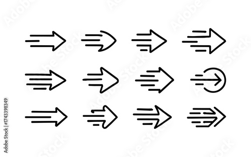 Arrow icon set. Colored arrow symbols. Arrow of different types. Arrow isolated vector graphic elements.	