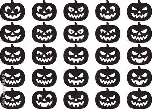 halloween pumpkins with spooky faces in black and white